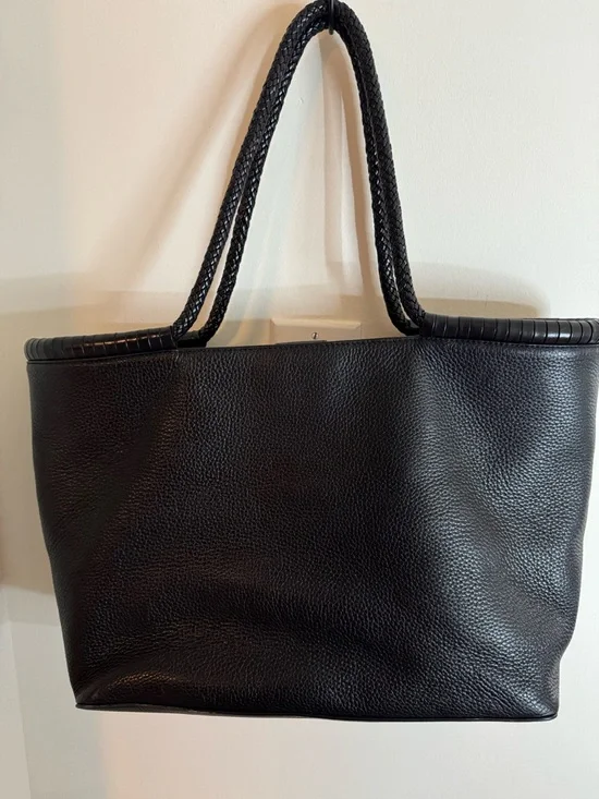 Tory Burch Black Pebbled Leather Braided-Handle Tote - Picture 2 of 4